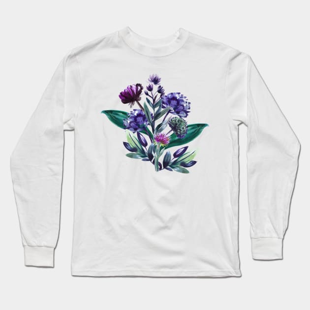 Midsummer flowers bouquet, handmade watercolor Long Sleeve T-Shirt by IngaDesign